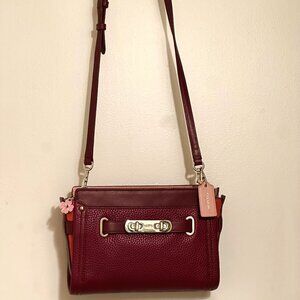 Leather COACH SWAGGER COLORBLOCK Convertible Crossbody Cherry $275 MRSP